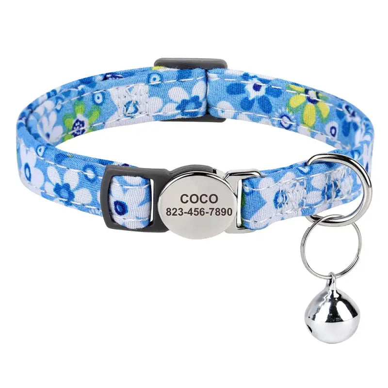 Collier design et créatif : Collier bleu pour chien avec breloque argentée pour chat personnalisable