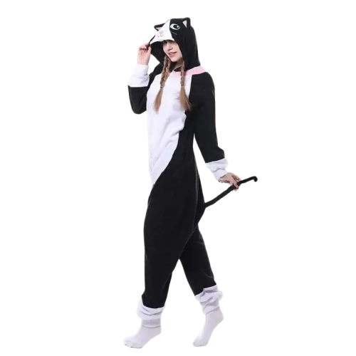 Combinaison Pyjama Chat Noir: Confort Et Chaleur Pour Vos Dimanches Transparent Background