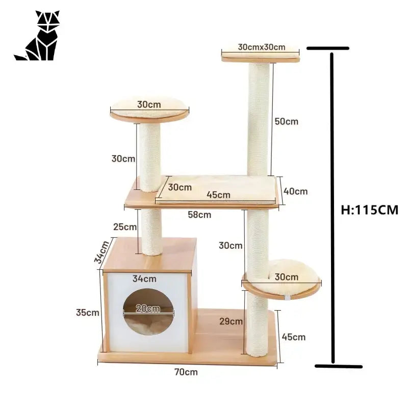 Arbre à Chat Petzeal En Bois Naturel: élégance Et Confort Pour Votre Félin - Beige / l