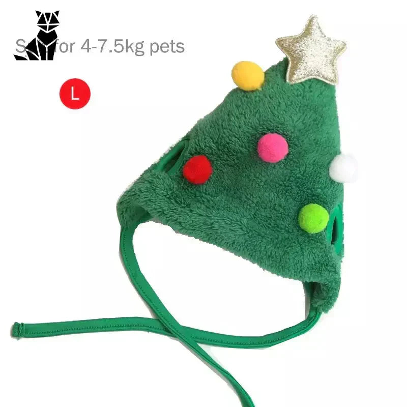 Chapeau pour chat en forme d’arbre de Noël vert avec étoile sur le dessus - Accessoire de fête du Père Noël