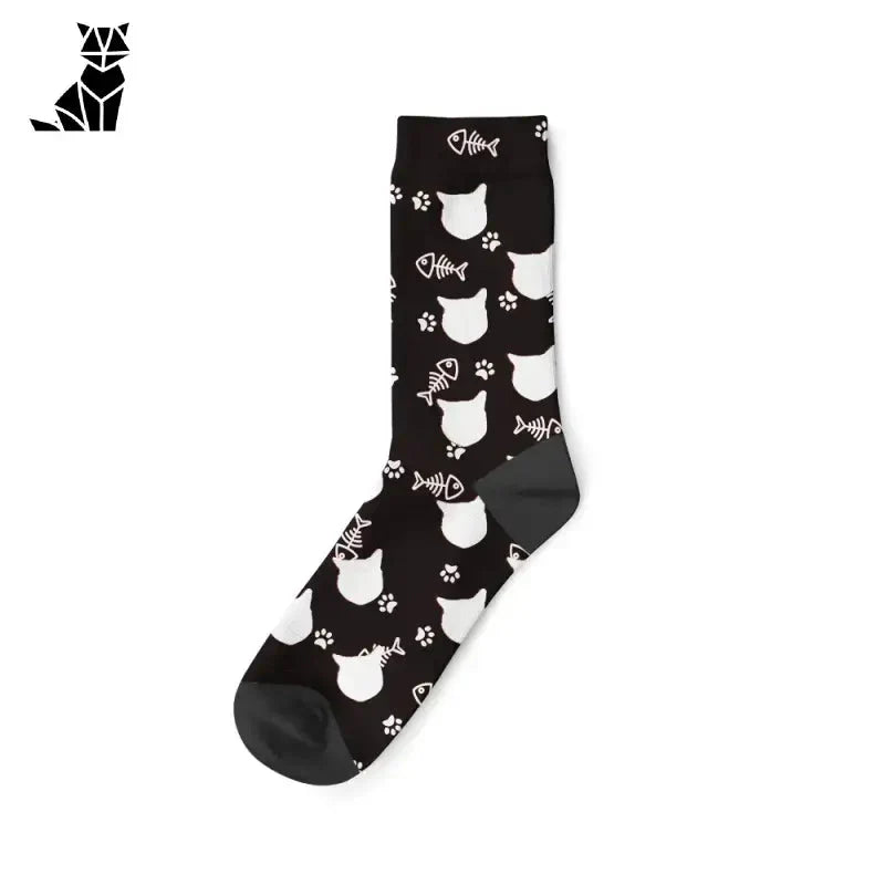 Chaussettes de chat noir et blanc uniques avec motif de chat blanc - Chaussettes de chat personnalisées pour le style