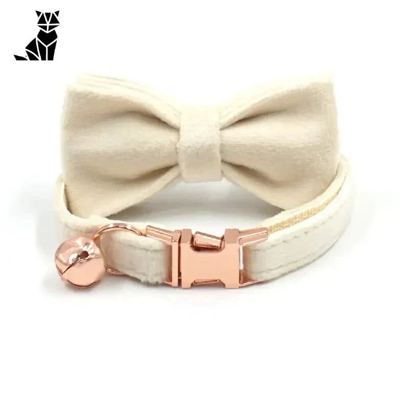 Magnifique collier chat : noeud papillon blanc avec boucle or rose sur velours de qualité collier chat personnalisé