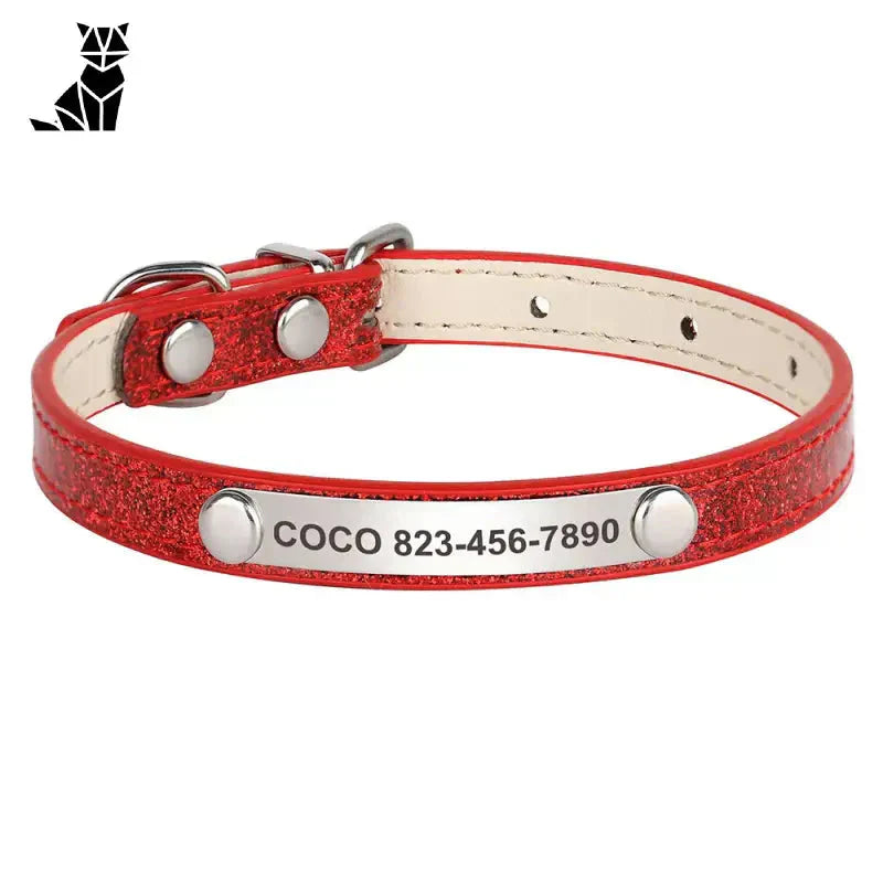 Collier pour chien à paillettes rouges en cuir brillant résistant à l’usure pour les chats