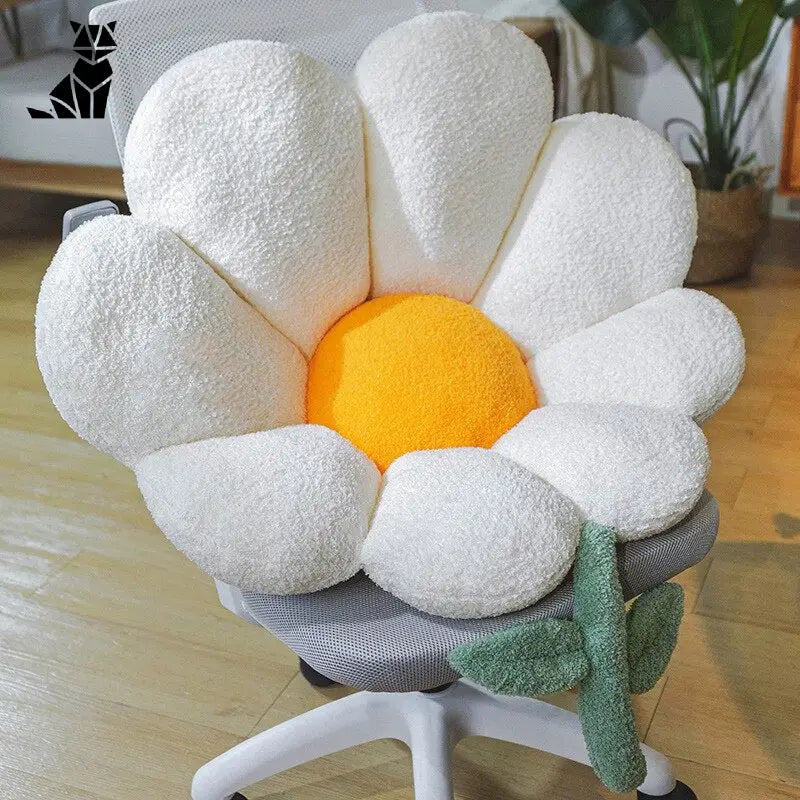 Doux Fleur Oreiller : Chaise fleurie blanche avec feuille verte - Coussin fleuri doux et esthétique