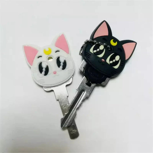 Lot de 2 porte-clés en silicone en forme de chat avec des yeux jaunes - Adorable design noir et blanc