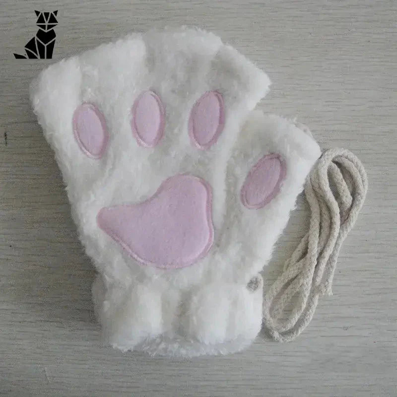 Sac blanc avec empreintes de pattes roses de la collection Soft Coral Fleece Gloves - Doux et Confortable gants