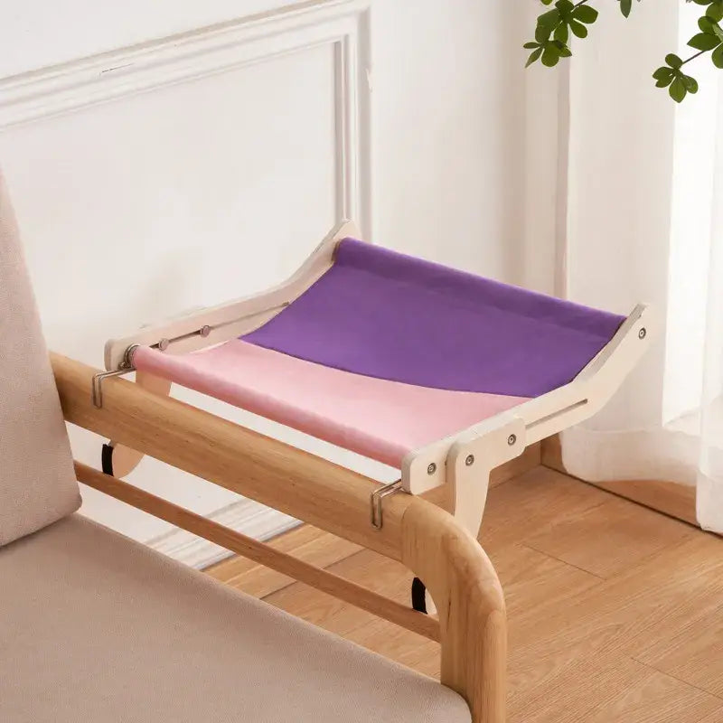 Banc en bois avec coussin violet en Hamac suspendu doux pour chat - hamac suspendu coussiné