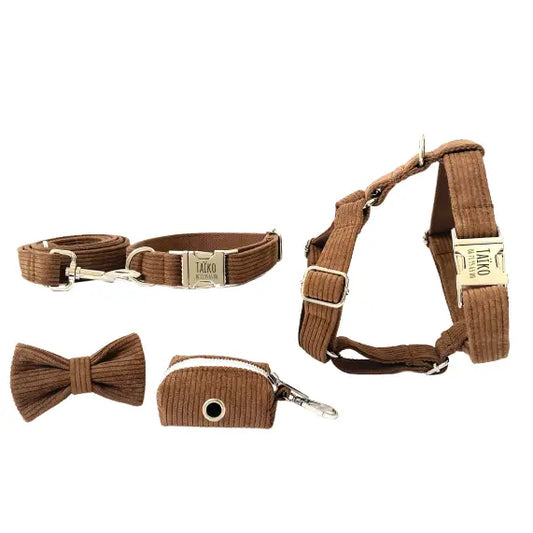 Kit Complet Chien Personnalisé Velours Côtelé Chocolat Transparent Background