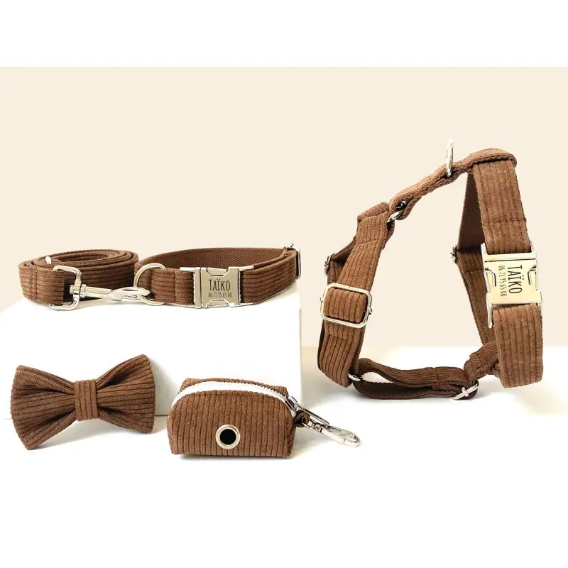 Kit Complet Chien Personnalisé Velours Côtelé Chocolat