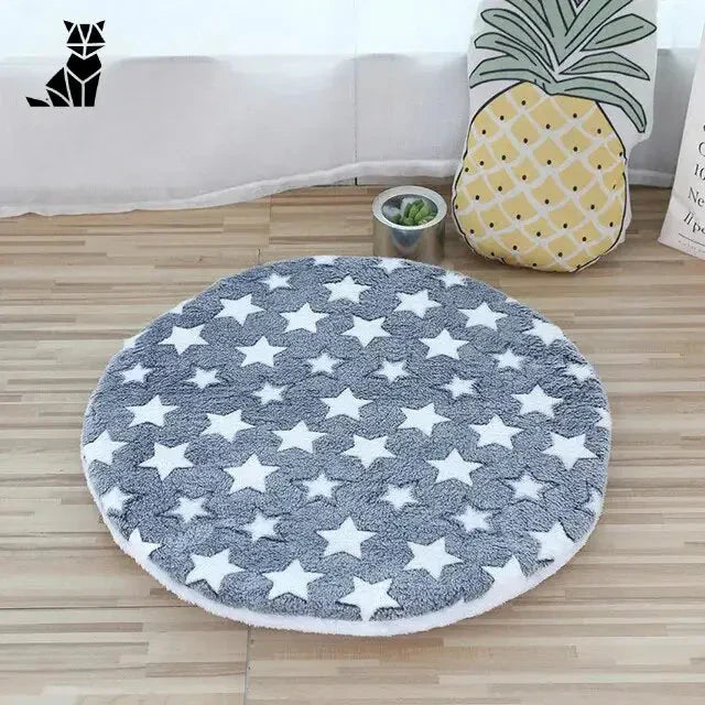 Lit rond doux avec un tapis étoilé pour les petits chatons et les petits chiens - douillet et éclairé !