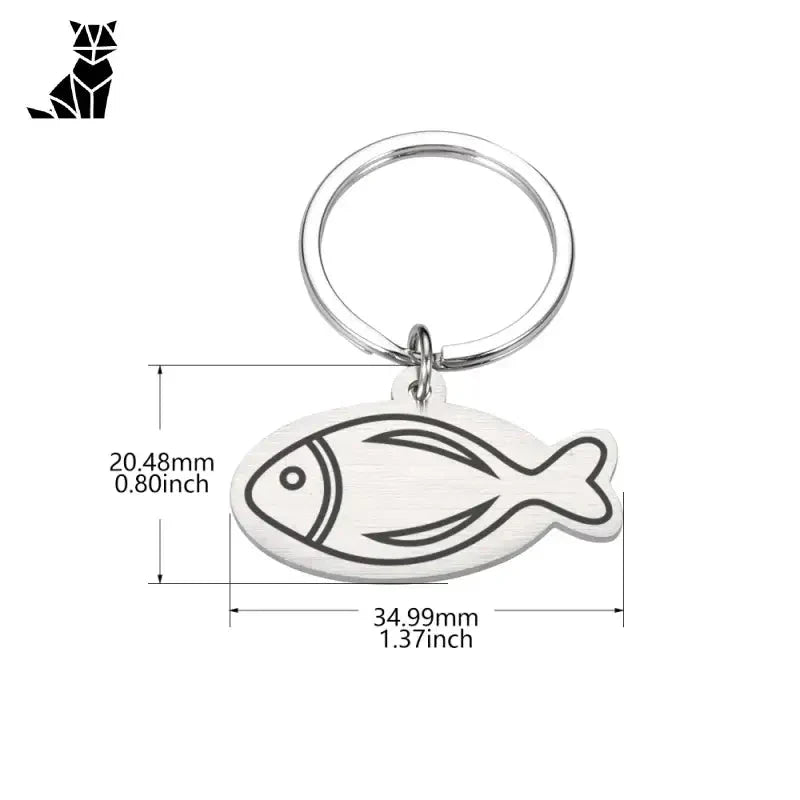 Médaille d’identité transparente - Porte-clés en acier inoxydable avec motif unique de poisson, acier inoxydable