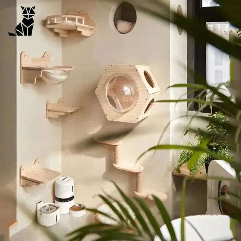 Mur d’escalade pour chats - Un espace de jeu vertical unique avec étagère murale et divers objets