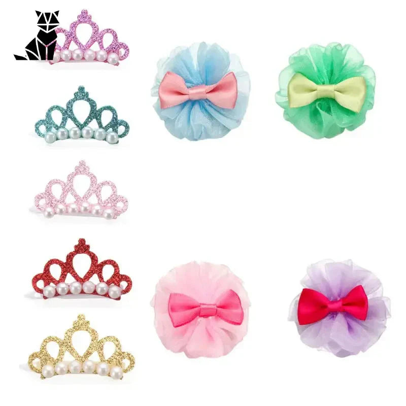 Accessoires de coiffure en forme de couronne pour petits chiens avec nœuds, perles et fixation facile