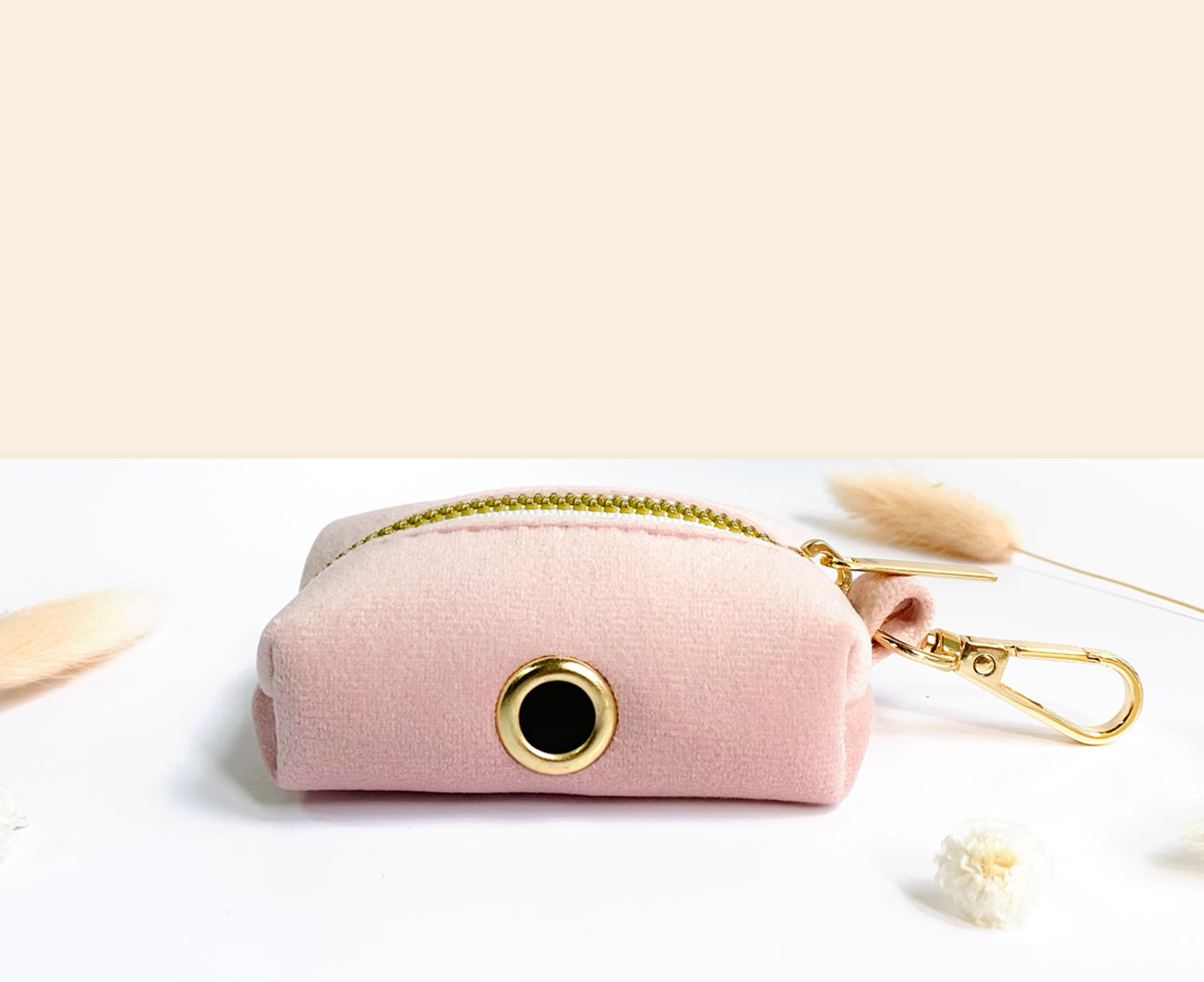 Pochette sac à crotte Velours Lisse Rose