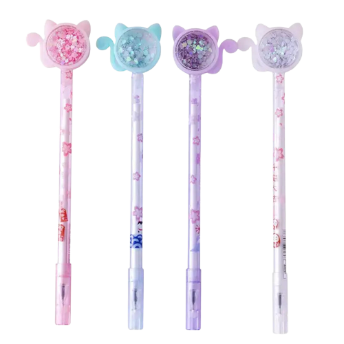Stylos Chat à Paillettes: Adorables Trésors D’écriture Magiques Transparent Background
